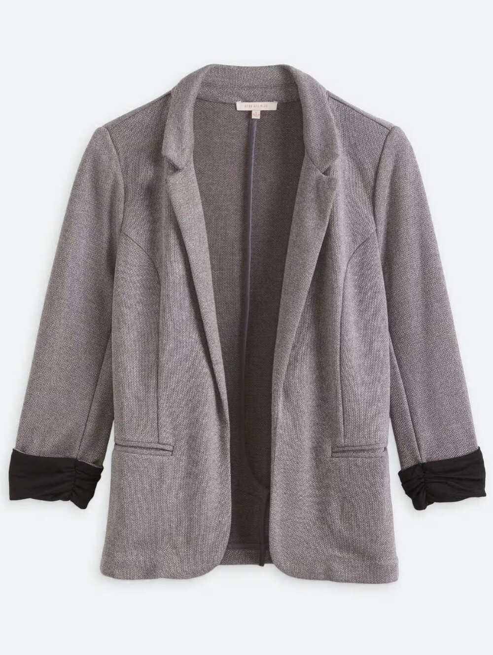 Skies Are Blue Grey Open-Front Blazer with Black Cuff Detail